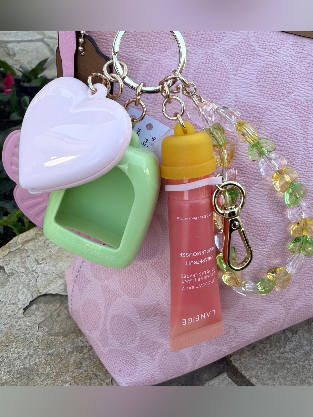 Bath & Body Works Pink and Pastel Charm Keychain with Lip Gloss holder